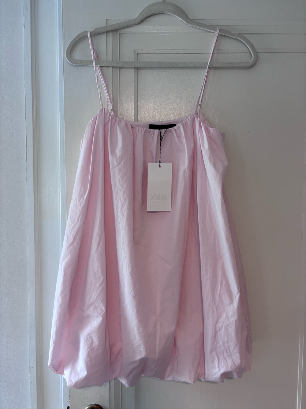 Zara light pink balloon-hem spaghetti strap mini dress NWT size S